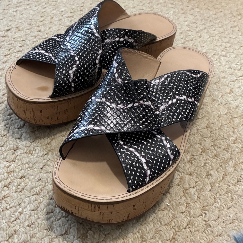 Marc Fisher Black&White Snakeskin/Cork Platform Sandals